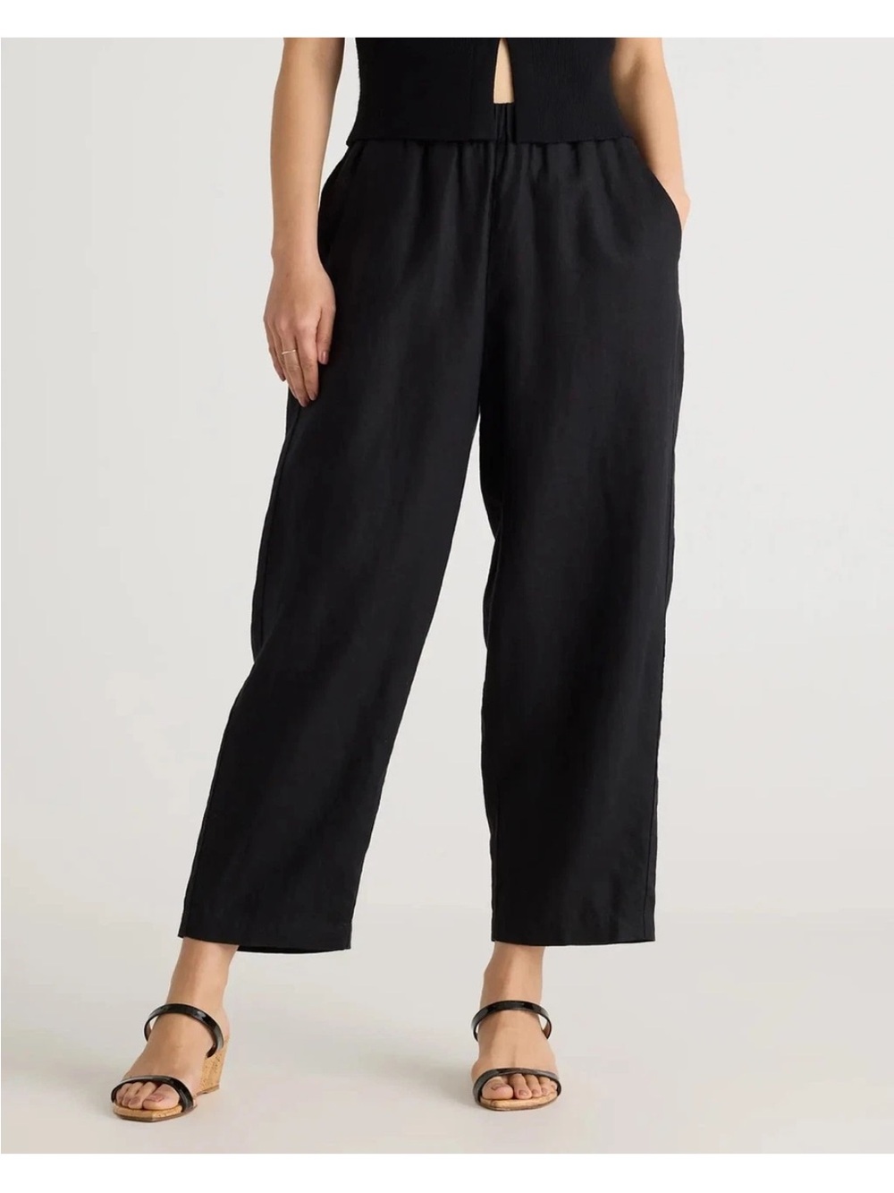 Quince Women’s 100% European Linen Black Wide-Leg Pull-On Pants